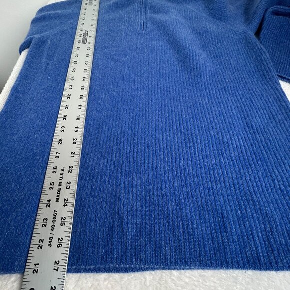 The Elder Statesman Womens Blue Cashmere Ribbed 1/4 Zip Mock Neck Sweater Large - Picture 8 of 8